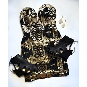 Papaya Size S Black & Gold Sequin Tribal Dress